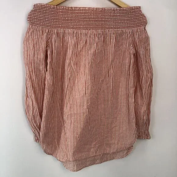 MICHAEL Kors Top XSMALL Cerise Pink White Candy Striped Off-Shoulder Designer - Picture 2 of 7